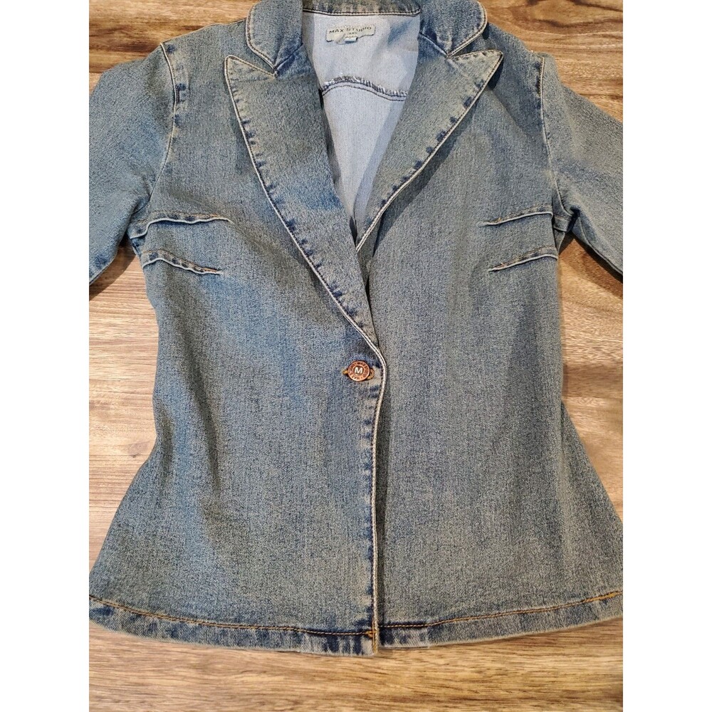 Max Studio Jeans Women's Small Soft Denim Blazer Jacket Single Button Blue - Picture 2 of 5